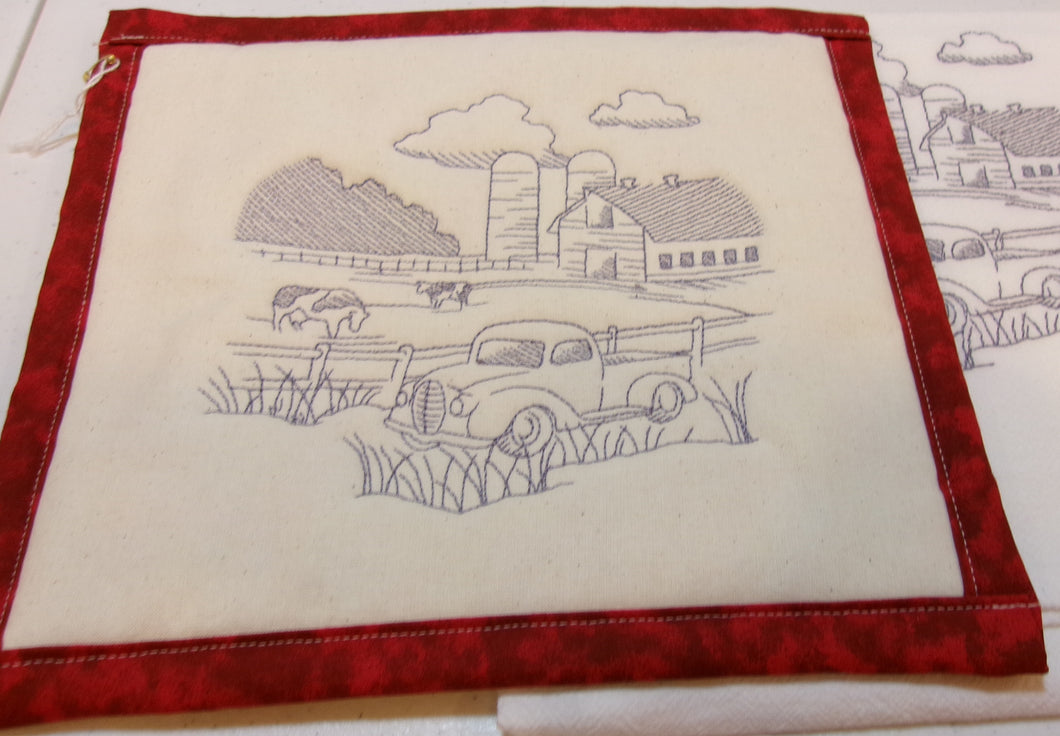 Pickup Truck and Country scene Towel & Potholder Set