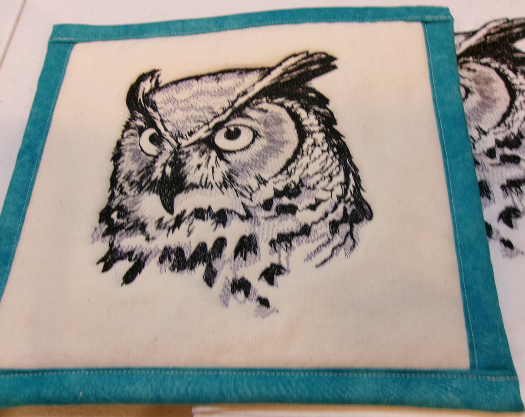 Autumn Great Horned Owl Sketch Towel & Potholder Set