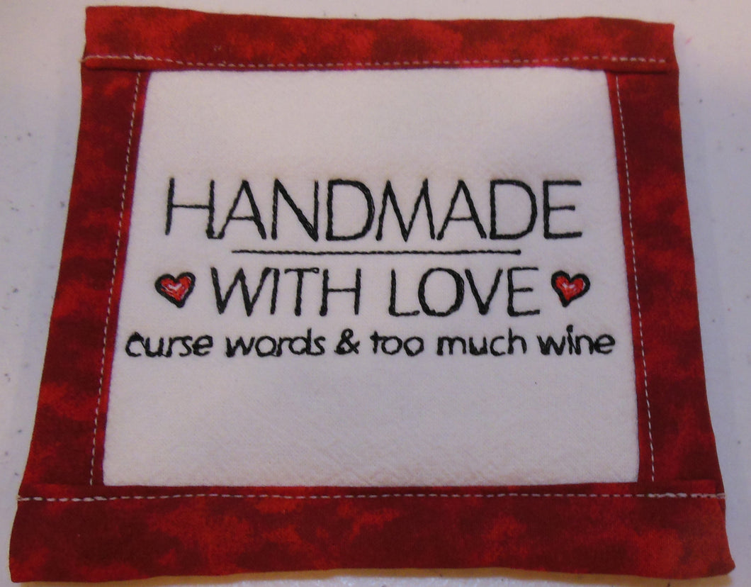 Handmade with Love, Curse words & too much wine coaster