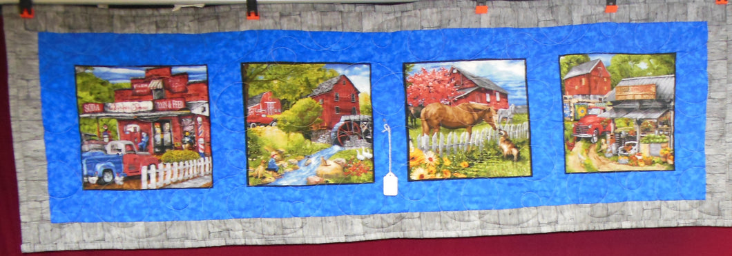 Blue and Gray Farm Scene Table Runner