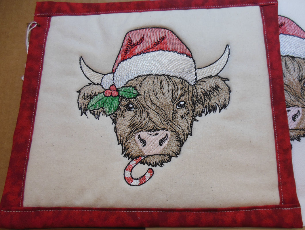 Mooy Christmas Highland Cow Towel & Potholder Set