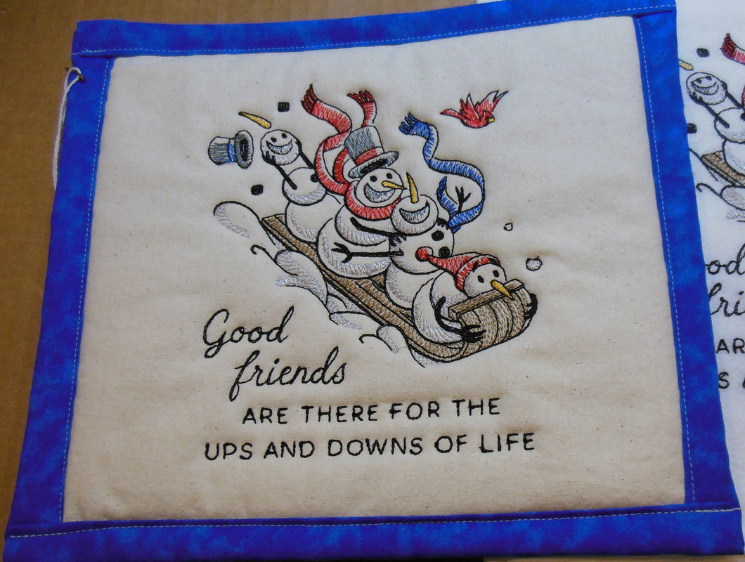 Snowmen Sleding Friends Towel & Potholder Set