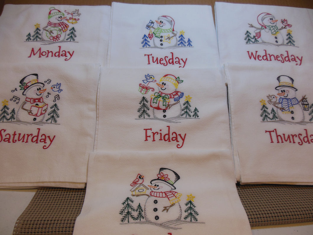 Christmas Snowmen 7 days of the week towel set