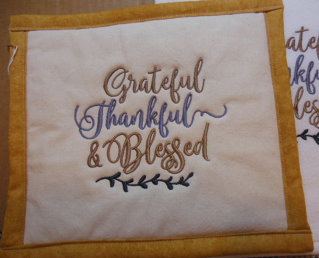 Grateful Thankful & Blessed Towel & Potholder Set
