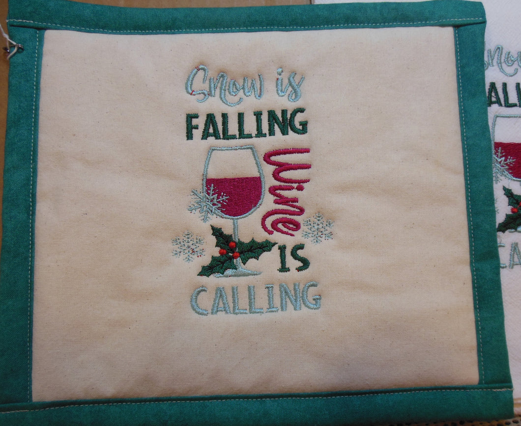 Wine is Calling Towel & Potholder Set