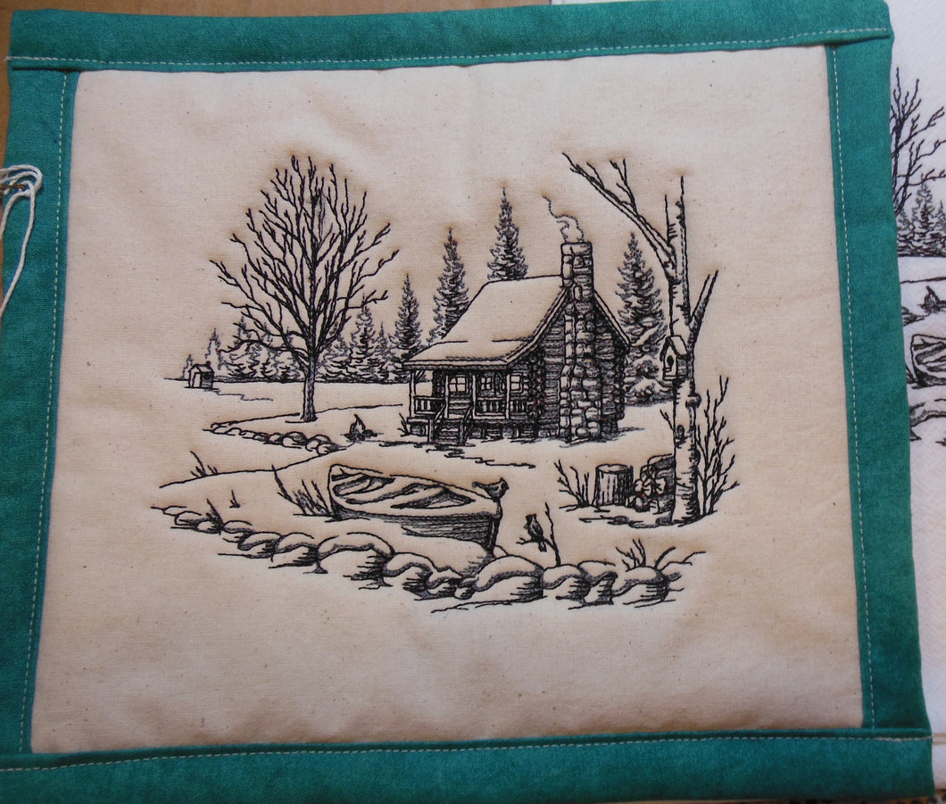 Log Cabin Scene Towel & Potholder Set