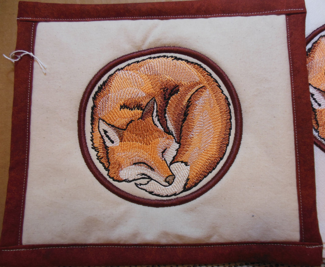 Sleeping Animal Fox Towel & Potholder Set