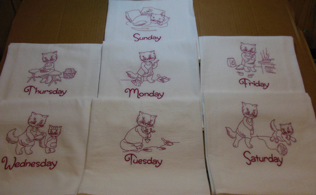 Kitty (Redwork)  7 days of the week towel set