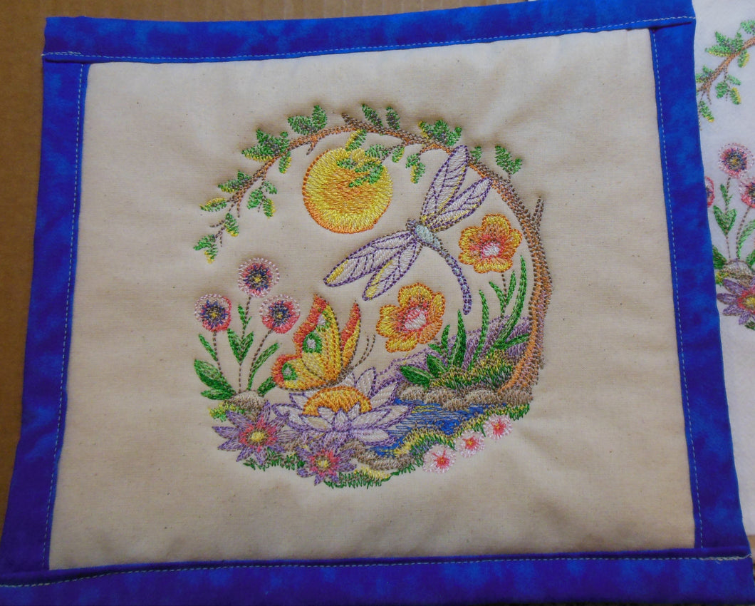 Sunset Glade Dragonfly and Butterfly Wreath Towel & Potholder Set
