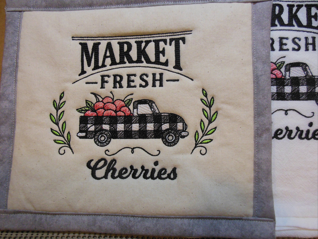 Market Fresh Retro Truck Cherries Towel & Potholder Set
