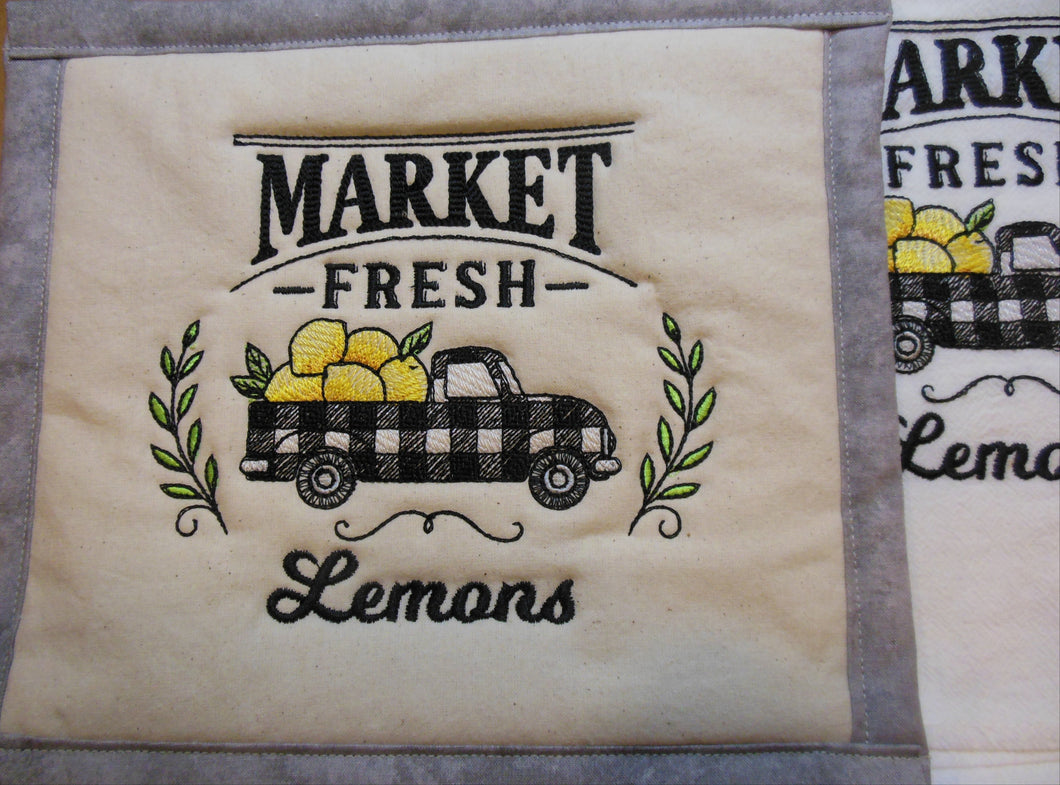 Market Fresh Retro Truck Lemons Towel & Potholder Set