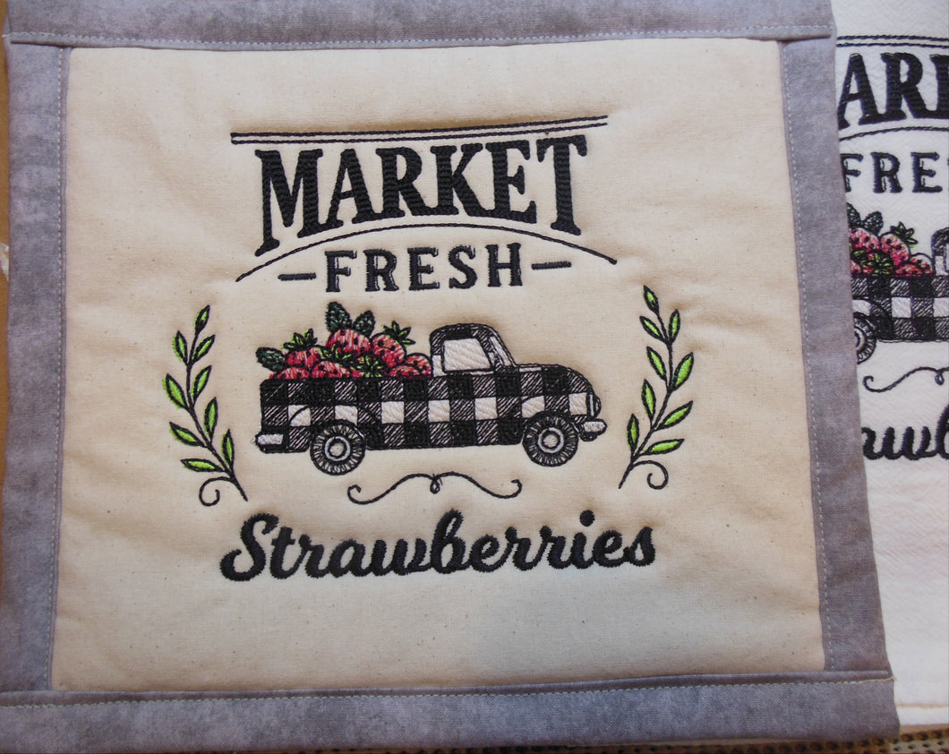 Market Fresh Retro Truck Strawberries Towel & Potholder Set
