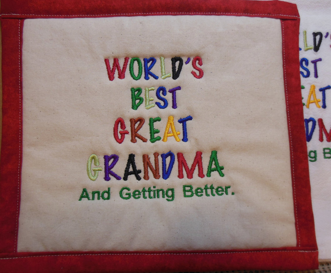 Worlds Best Great Grandma Towel & Potholder Set