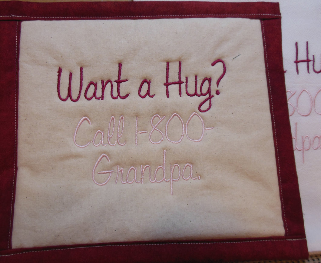 Want a Hug Call 1-800-Grandpa Towel & Potholder Set