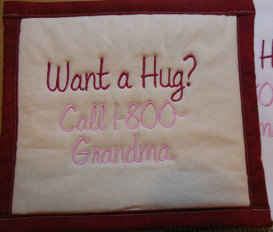 Want a Hug Call 1-800-Grandma Towel & Potholder Set