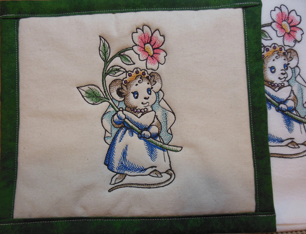 Wedding Mice with Flowers - Bride Towel & Potholder Set