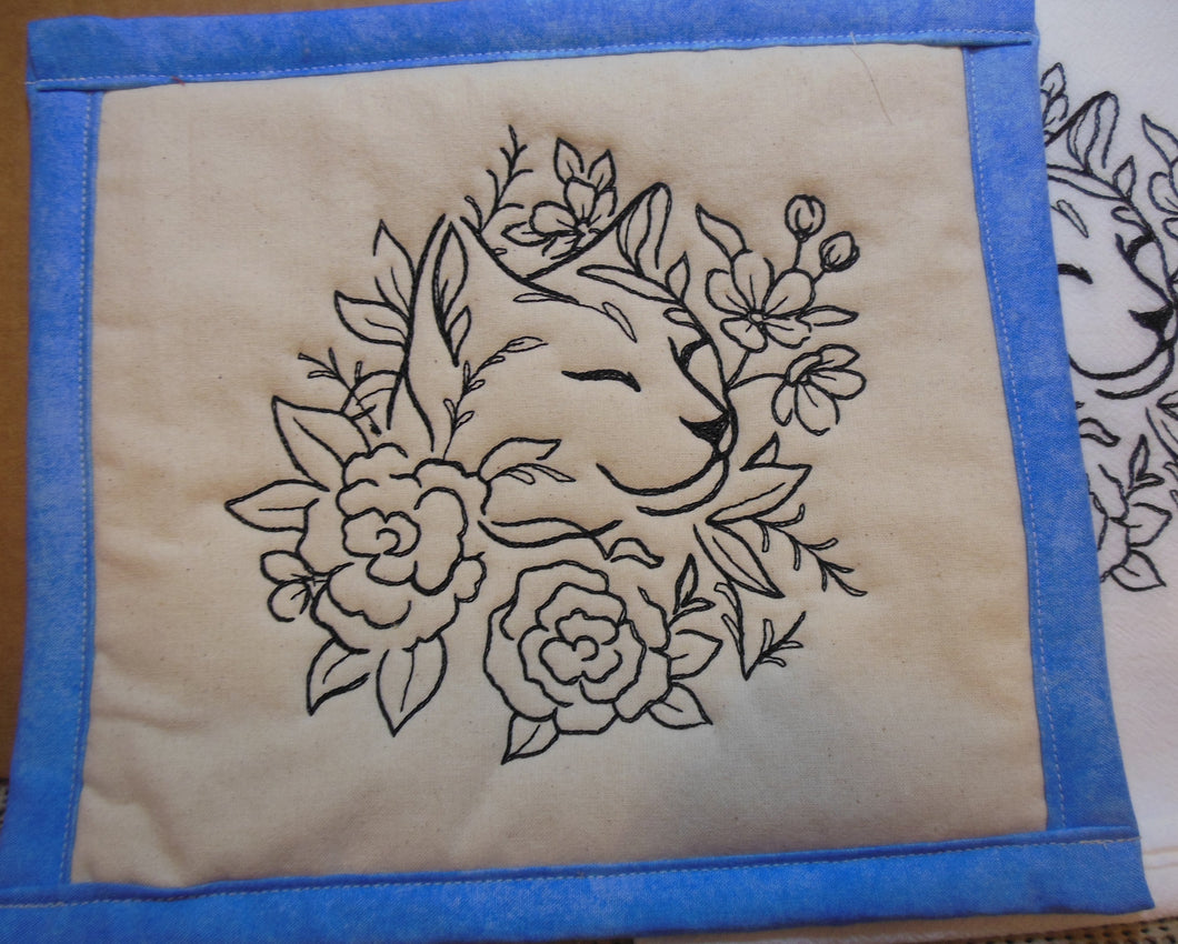 Floral Cat 6 Towel & Potholder Set