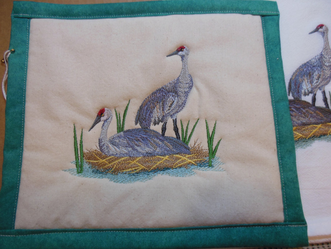 Sandhill Cranes on Shore Towel & Potholder Set