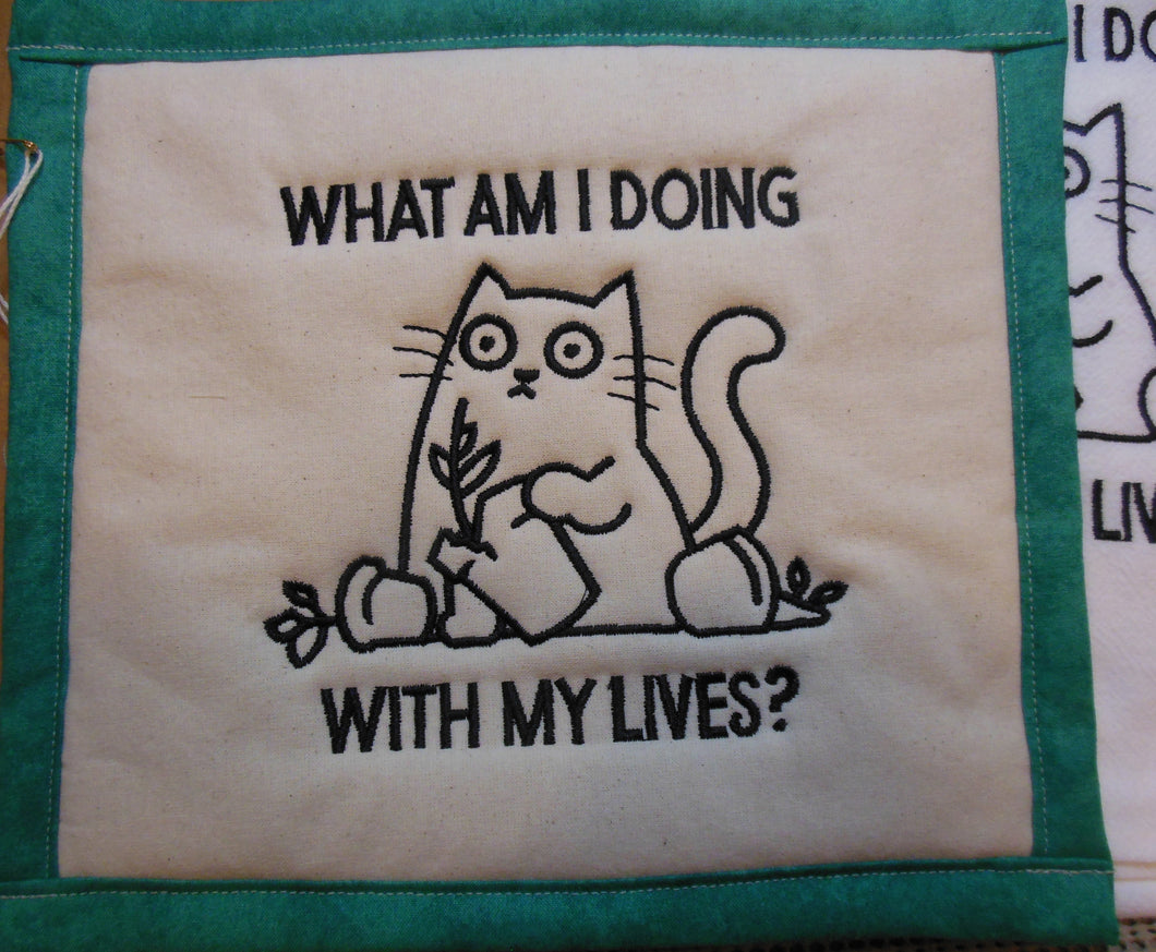 What Am I Doing Cat Towel & Potholder Set