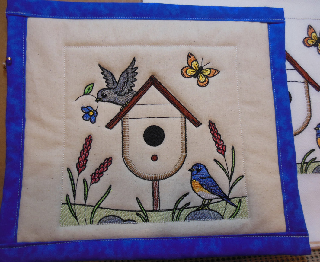 Birdhouse Block Party #3 Towel & Potholder Set
