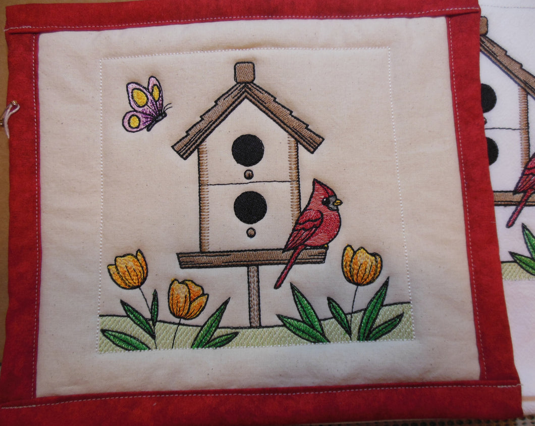 Birdhouse Block Party #2 Towel & Potholder Set
