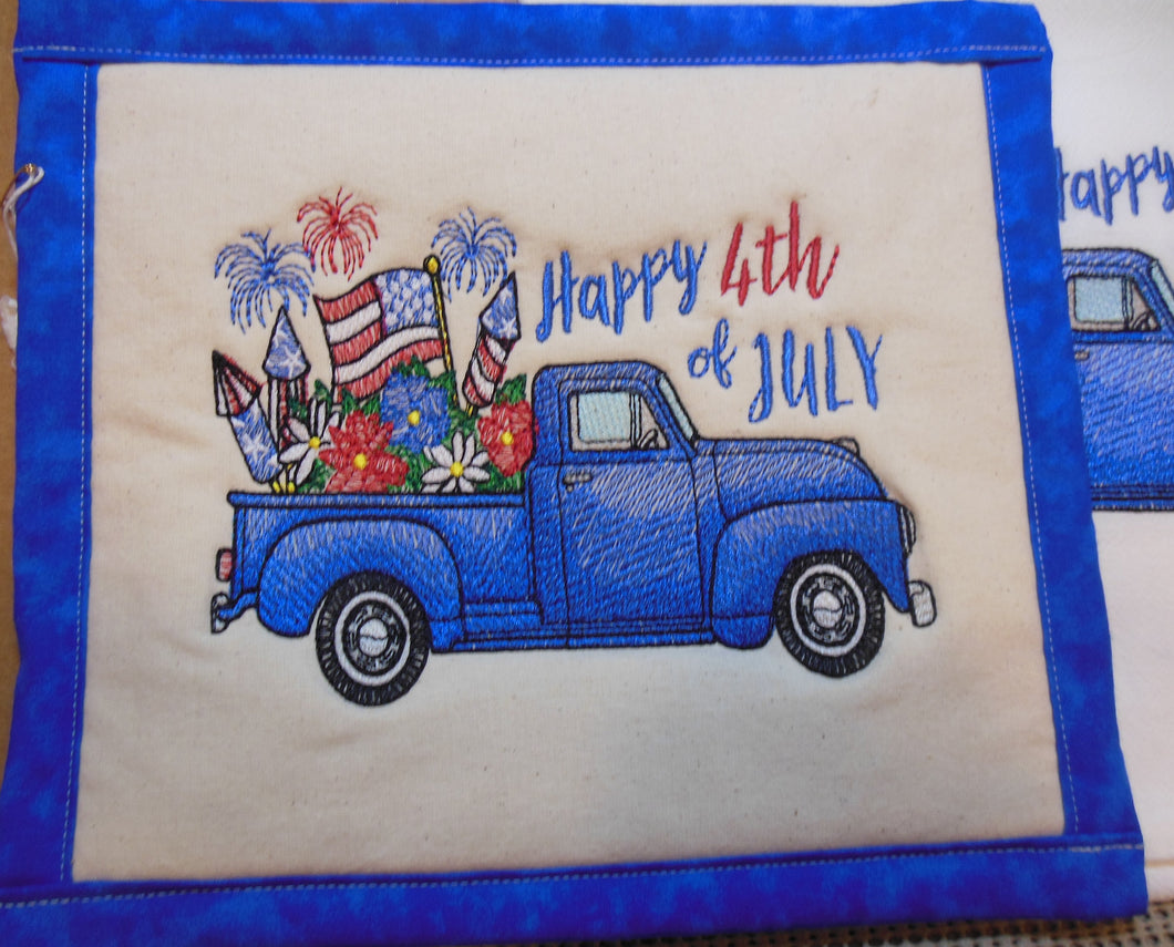 July Retro Pickup Happy 4th of July Towel & Potholder Set