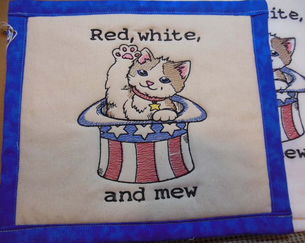 Red, White & Mew Cat Towel & Potholder Set