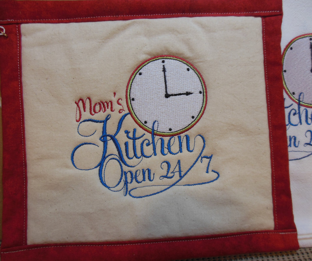 Moms Kitchen Open 24/7 Towel & Potholder Set