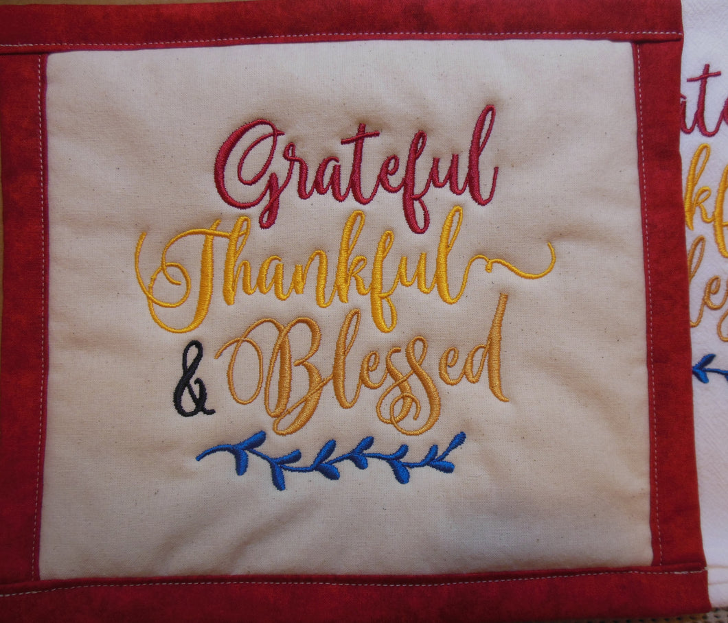 Grateful Thankful & Blessed Towel & Potholder Set