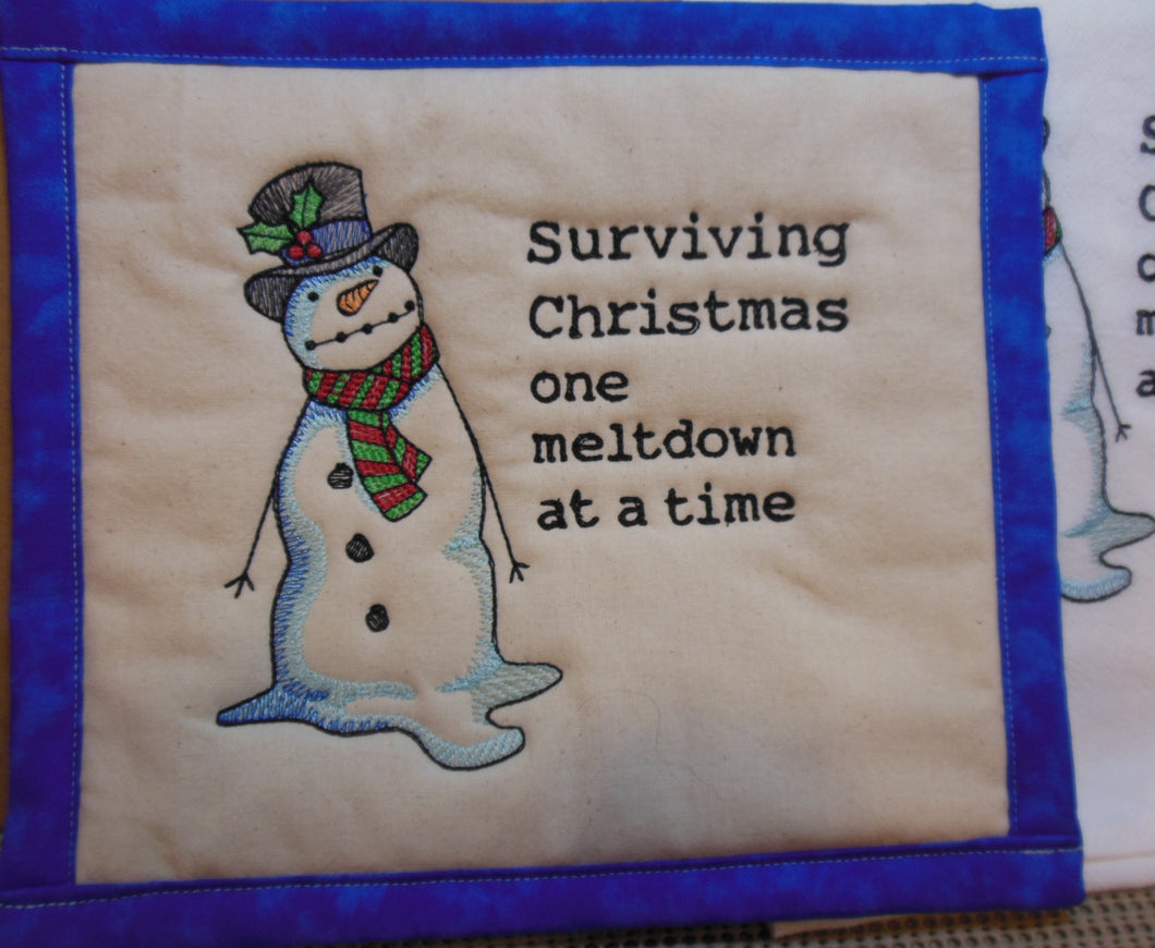 Surviving Christmas One Meltdown at a Time Snowman Towel & Potholder Set