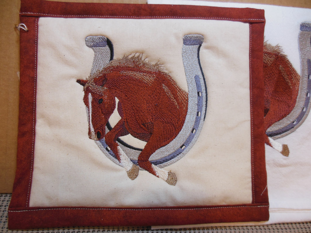 Horse & Horseshoe Towel & Potholder Set