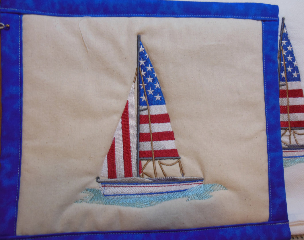Patriotic Sailboat Towel & Potholder Set