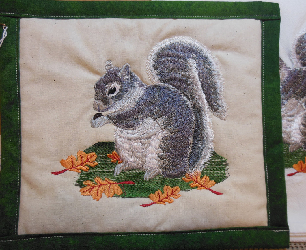 Gray Squirrel Towel & Potholder Set