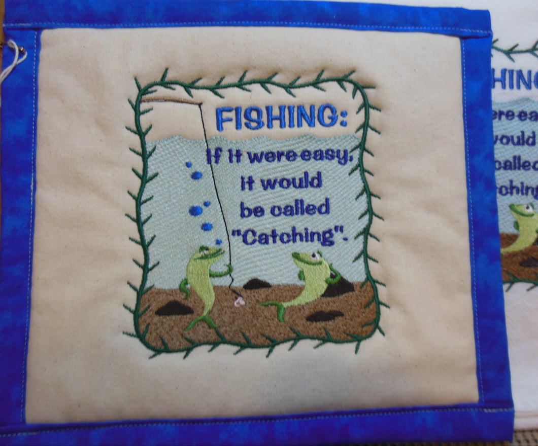 Fishing or Catching Towel & Potholder Set