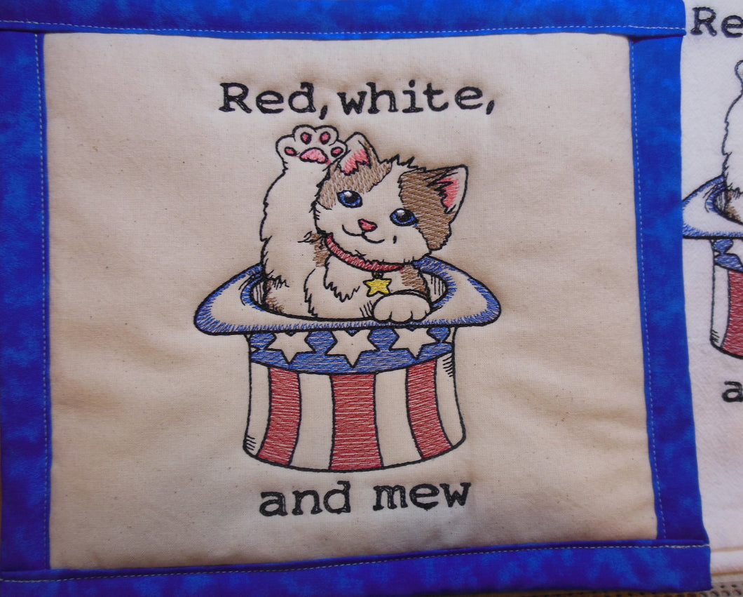 Red, White and Mew Cat Towel & Potholder Set