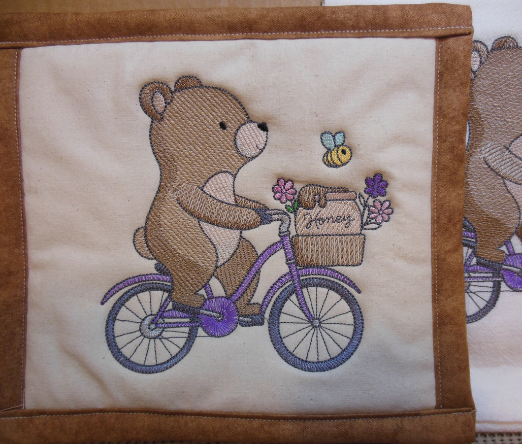 Bear on Bike Towel & Potholder Set