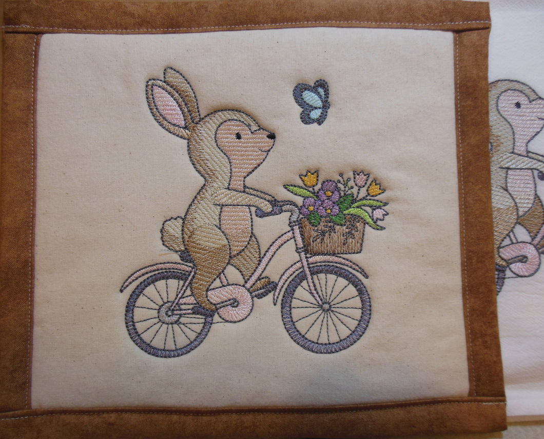 Bunny on Bike Towel & Potholder Set