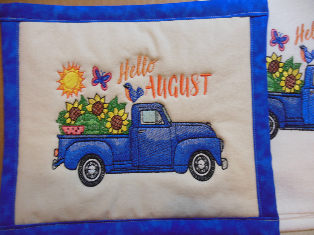 Retro Truck Hello August Towel & Potholder Set