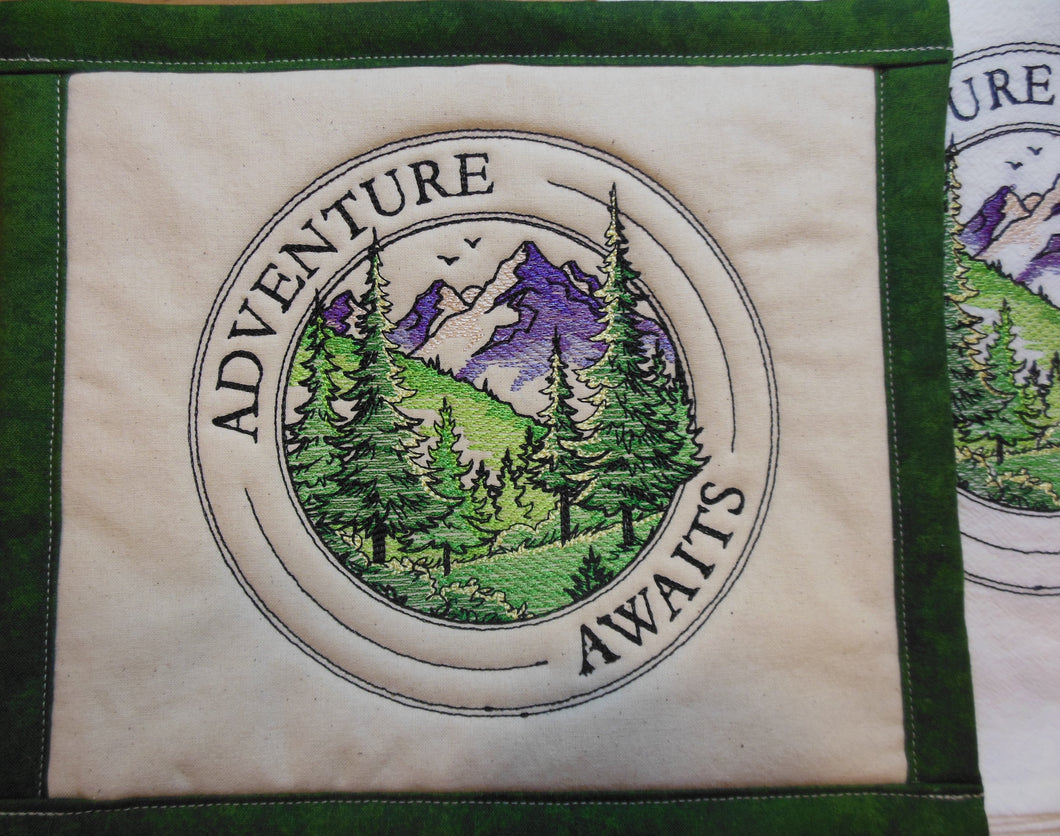 Adventure Awaits  Stamp Towel & Potholder Set