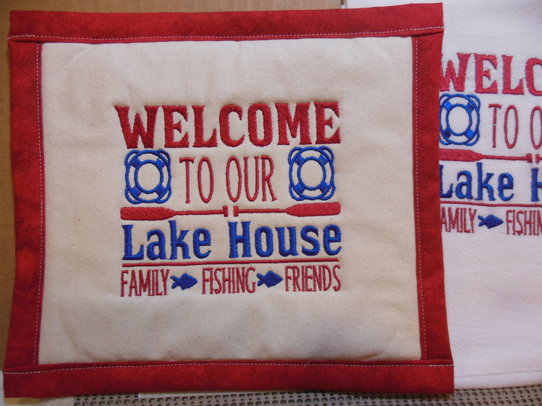 Welcome To Lake our House Towel & Potholder Set
