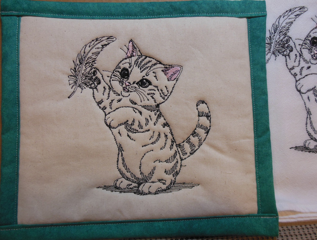 Cat & Feather Towel & Potholder Set