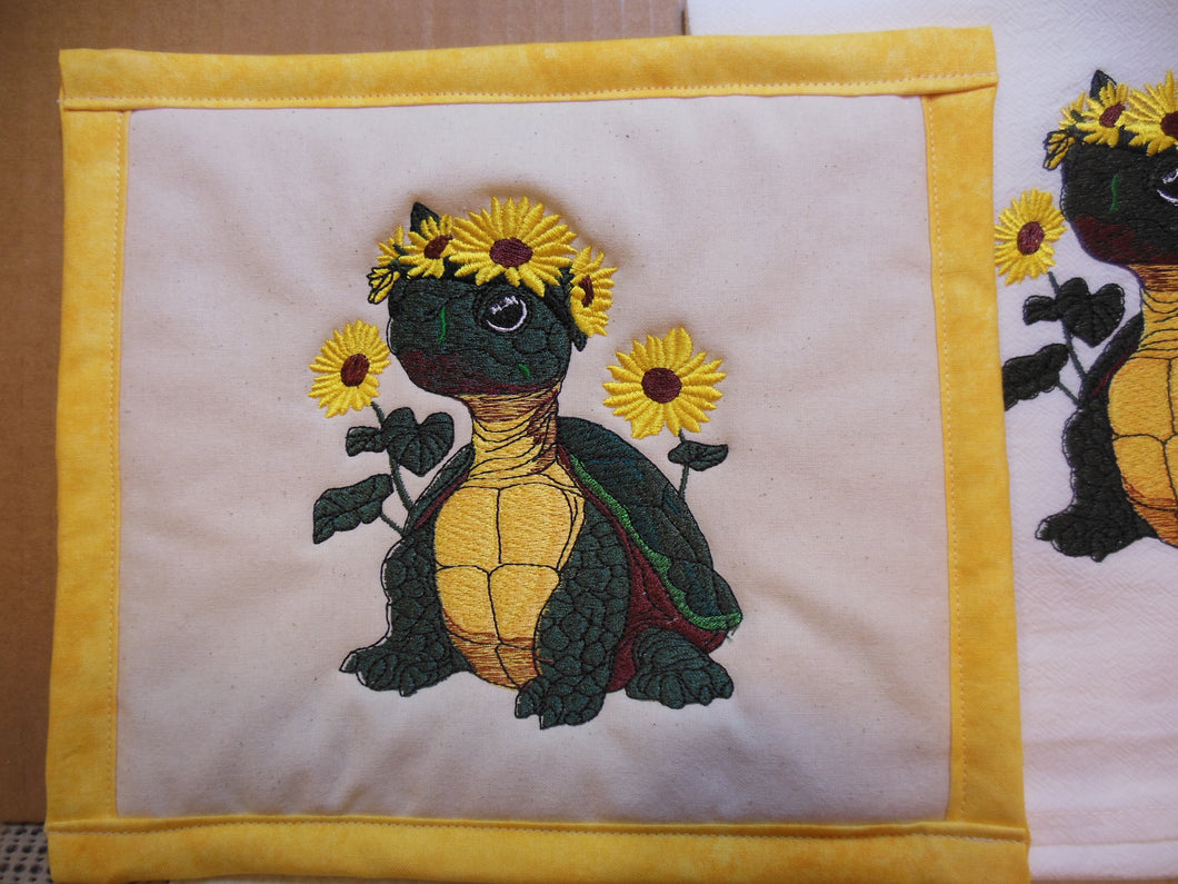 Sunflower Turtle Towel & Potholder Set