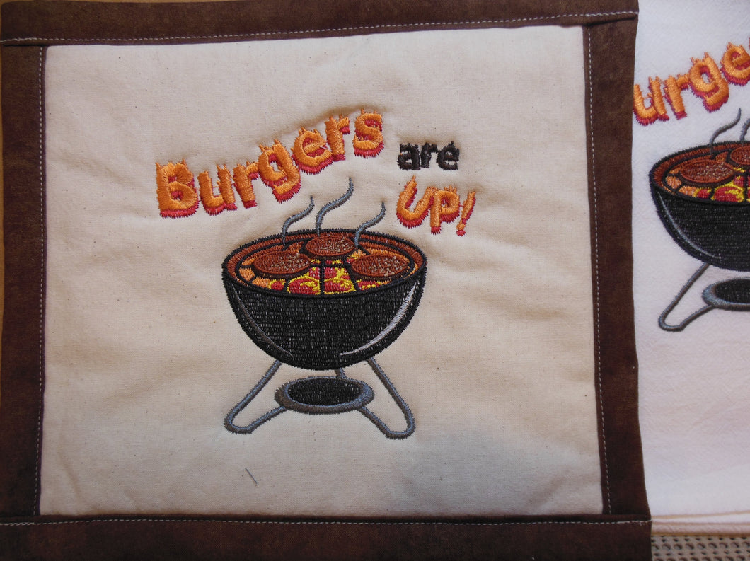 Burgers Are Up Towel & Potholder Set