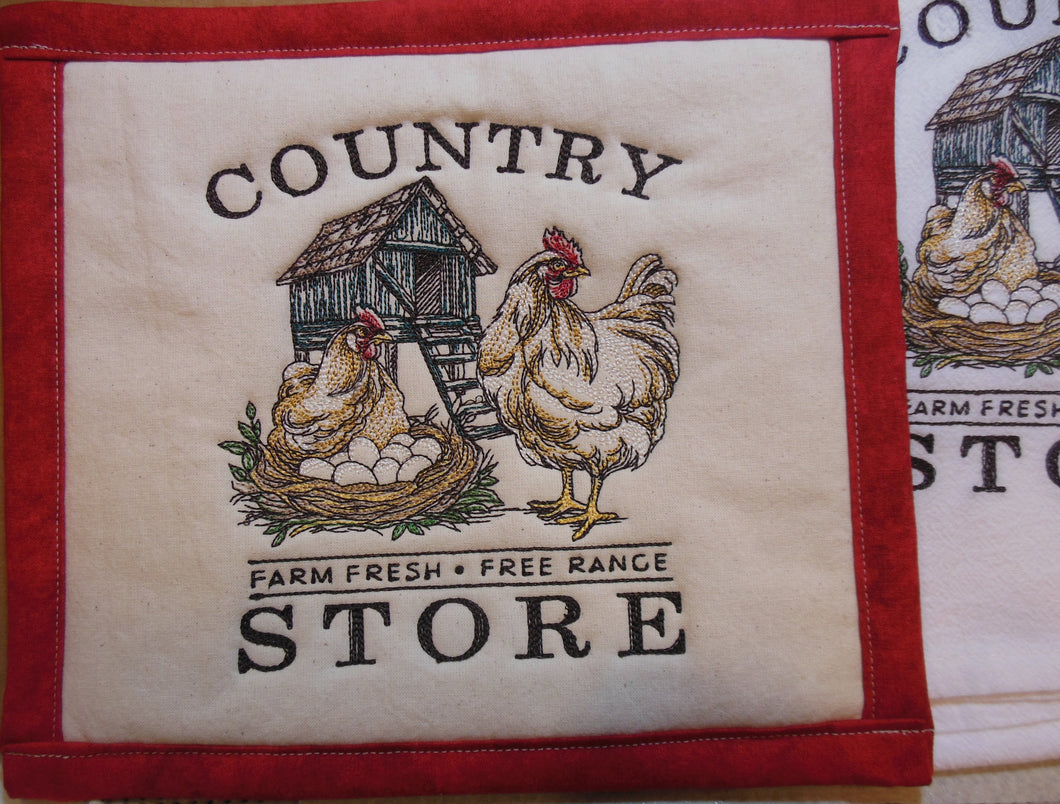 Country Store Chicken Towel & Potholder Set