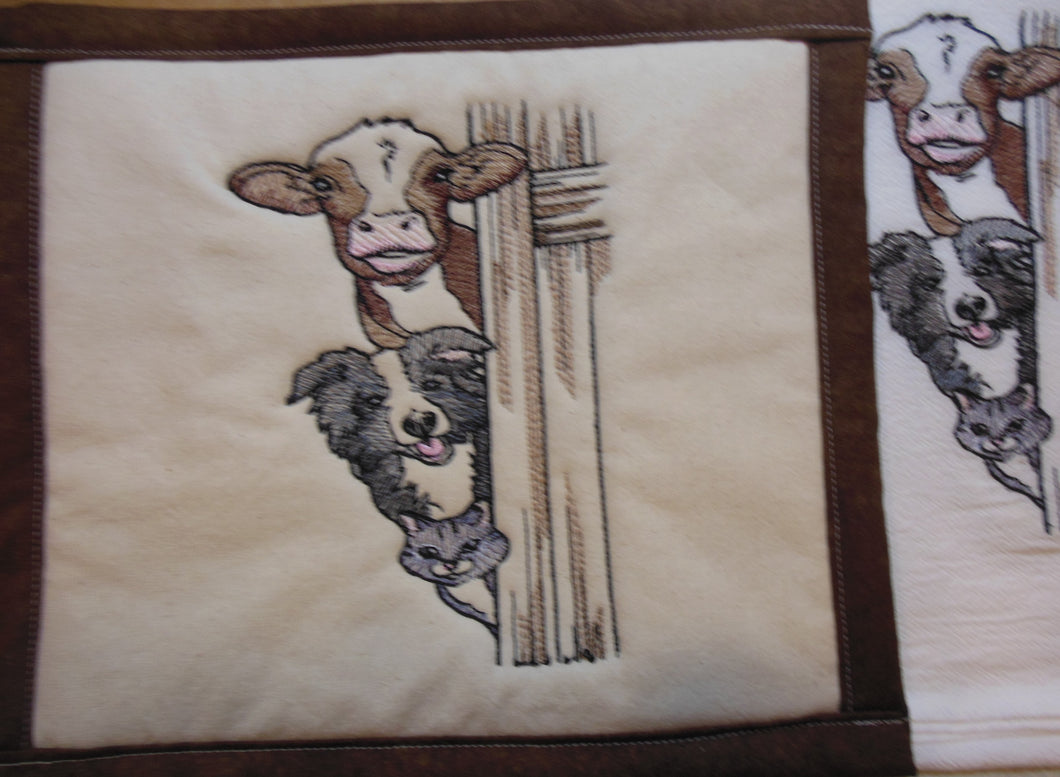 Peeking Cow, Dog, Cat Towel & Potholder Set