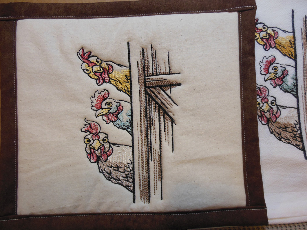 Peeking Chickens  Towel & Potholder Set