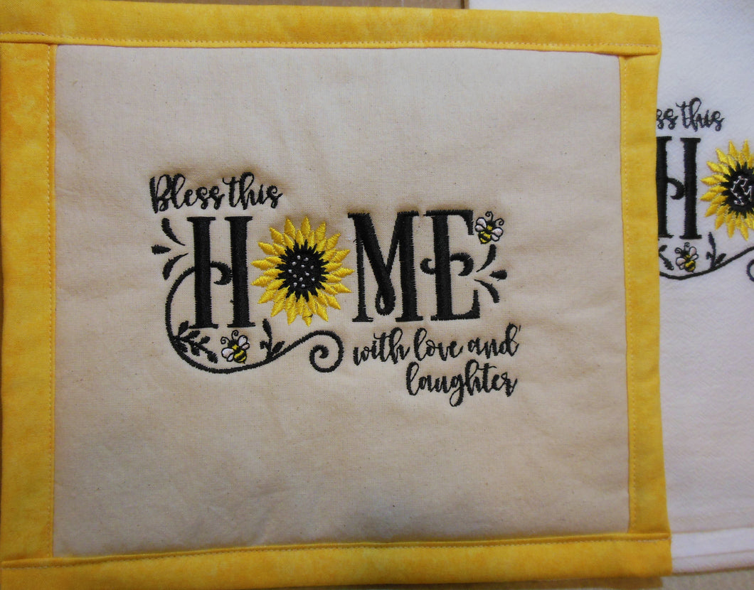 Bless this Home Sunflower Towel & Potholder Set