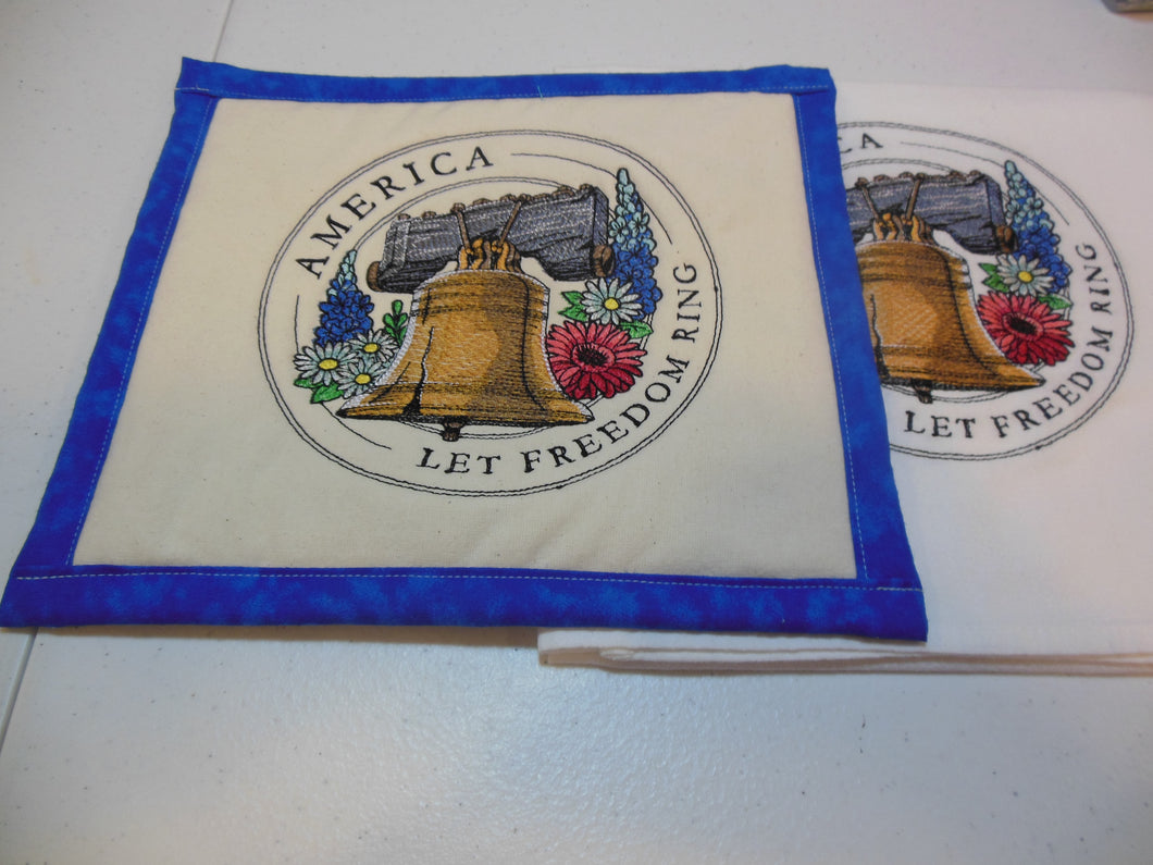 Let freedom ring, Liberty Bell Stamp Towel & Potholder Set