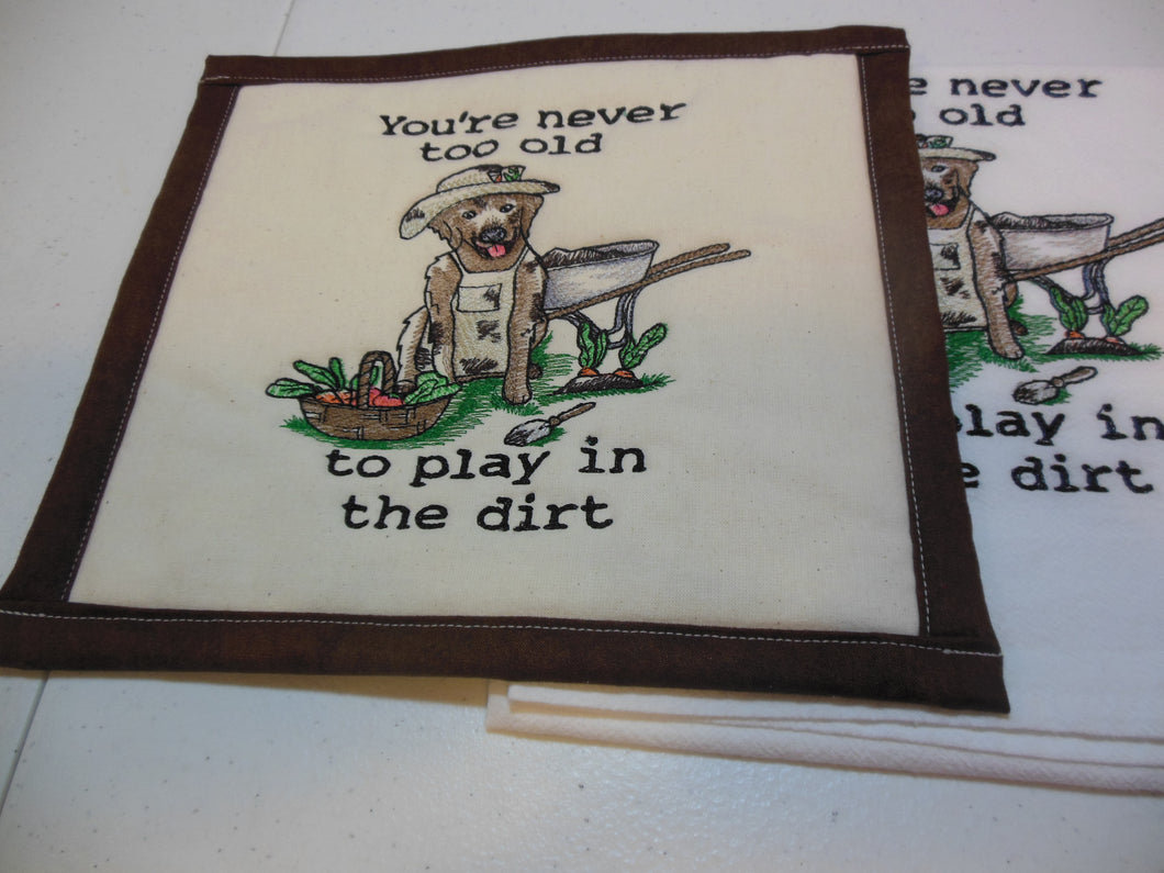 Play in the dirt Towel & Potholder Set