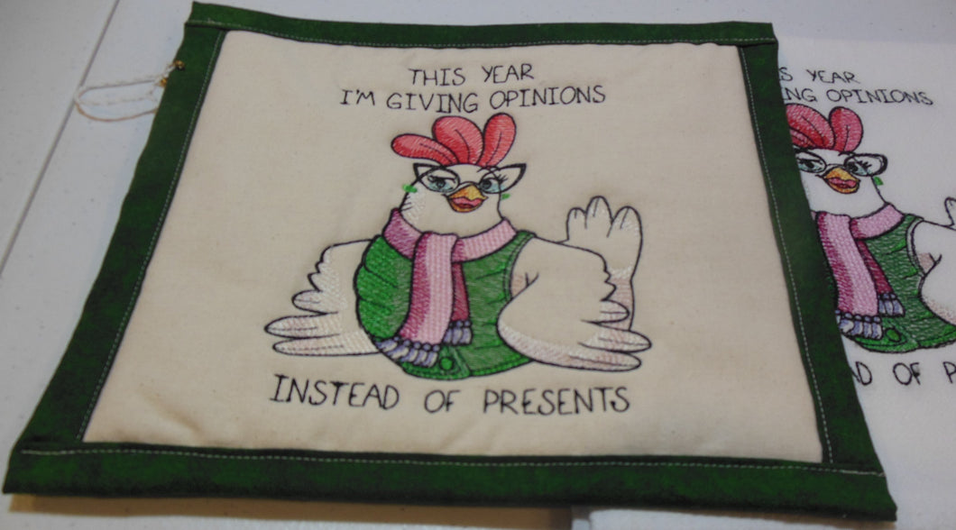 This year I'm giving opinions  Chicken Towel & Potholder Set